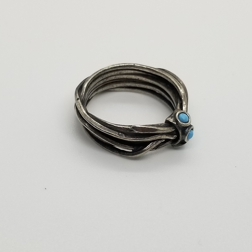 Golan Goldex sterling silver ring small turquoise cabochons size 6.75 brutalist - Picture 3 of 5